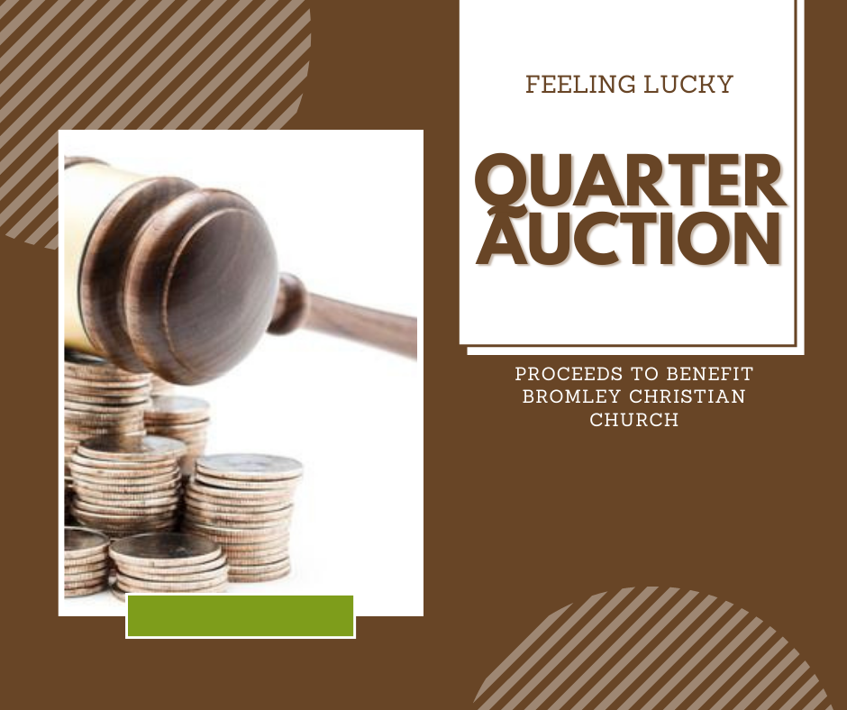 quarter auction. a pile of quarters and a gavel